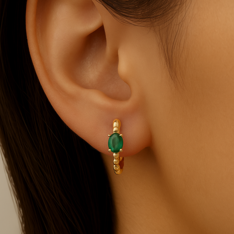 SPECIAL! .29ct 14K Yellow Gold Emerald Gemstone Hoop Earrings