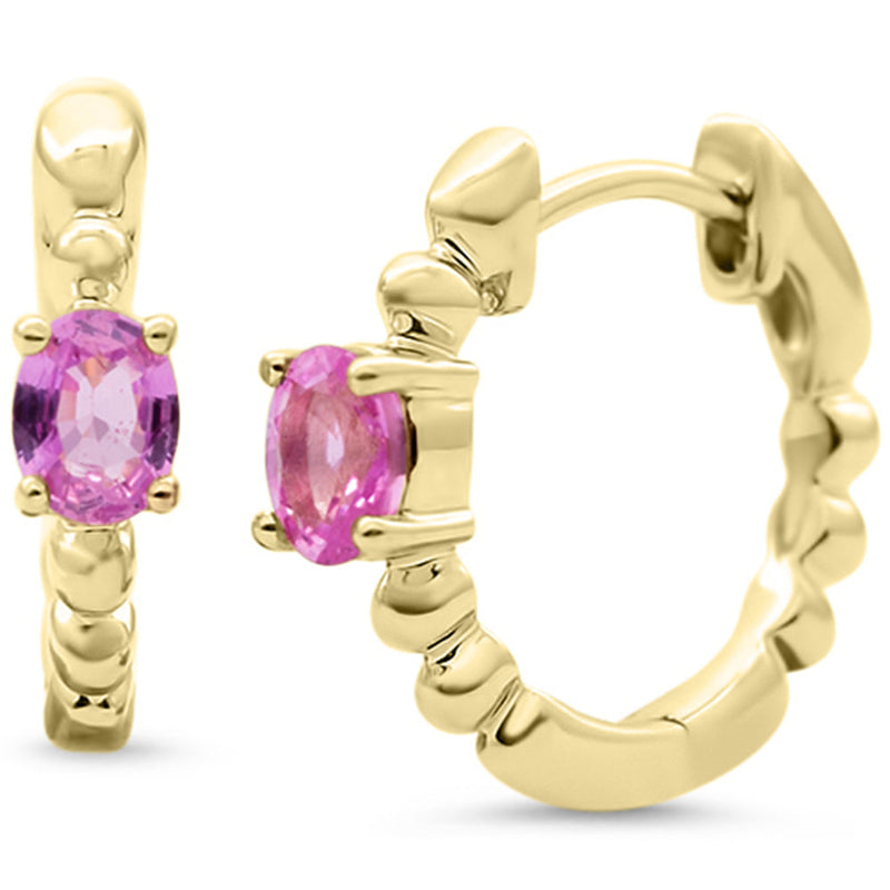 SPECIAL!.42ct 14K Yellow Gold Pink Sapphire Gemstone Hoop Earrings