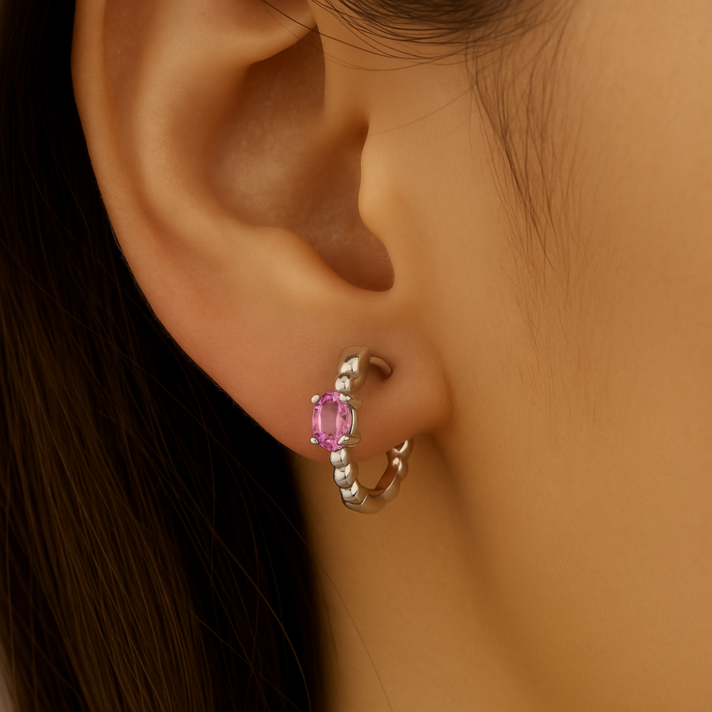 SPECIAL!.38ct 14K White Gold Pink Sapphire Gemstone Hoop Earrings