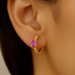 SPECIAL!.42ct 14K Yellow Gold Pink Sapphire Gemstone Hoop Earrings