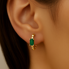 SPECIAL!.68ct 14K Yellow Gold Emerald Gemstone Hoop Earrings