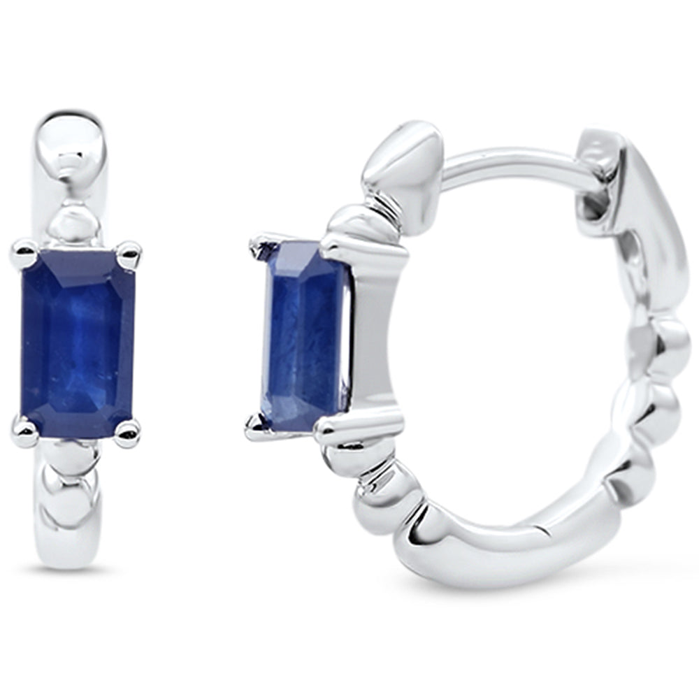 SPECIAL!.65ct 14K White Gold Blue Sapphire Gemstone Hoop Earrings