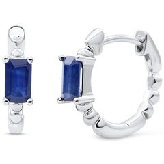 SPECIAL!.65ct 14K White Gold Blue Sapphire Gemstone Hoop Earrings