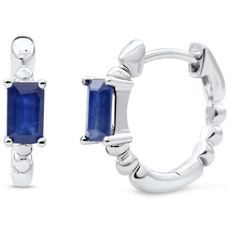 SPECIAL!.65ct 14K White Gold Blue Sapphire Gemstone Hoop Earrings