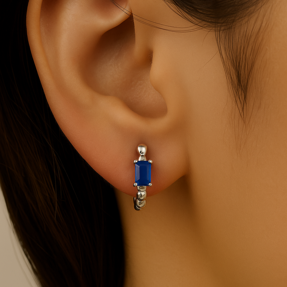 SPECIAL!.65ct 14K White Gold Blue Sapphire Gemstone Hoop Earrings