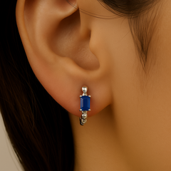 SPECIAL!.65ct 14K White Gold Blue Sapphire Gemstone Hoop Earrings