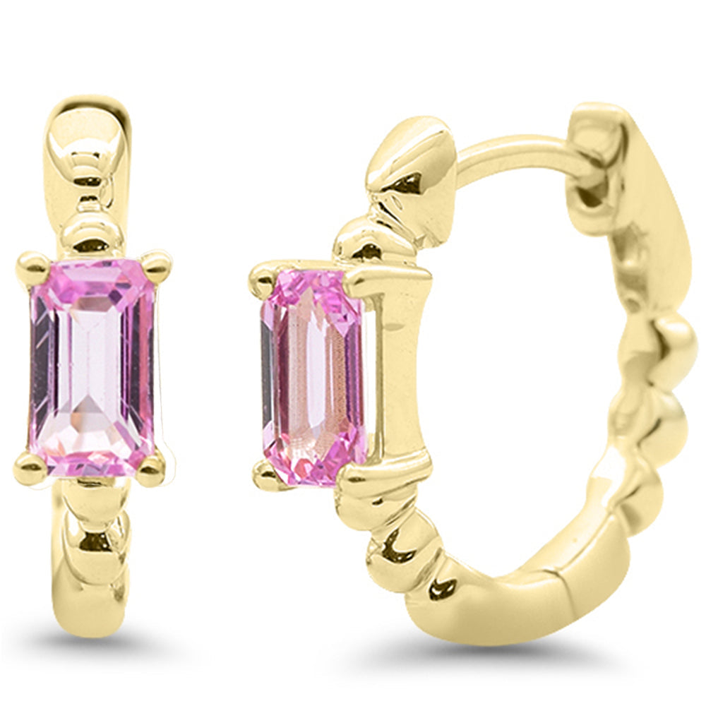 SPECIAL!.60ct 14K Yellow Gold Pink Sapphire Gemstone Hoop Earrings