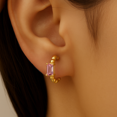 SPECIAL!.60ct 14K Yellow Gold Pink Sapphire Gemstone Hoop Earrings
