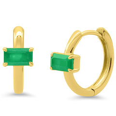 SPECIAL!.52ct 14K Yellow Gold Emerald Gemstone Petite Hoop Earrings