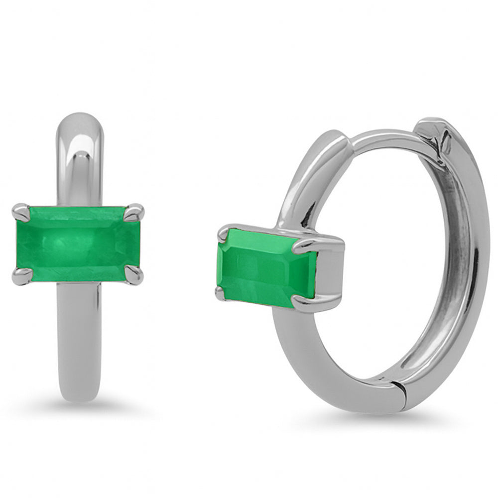SPECIAL!.63ct 14K White Gold Emerald Gemstone Petite Hoop Earrings