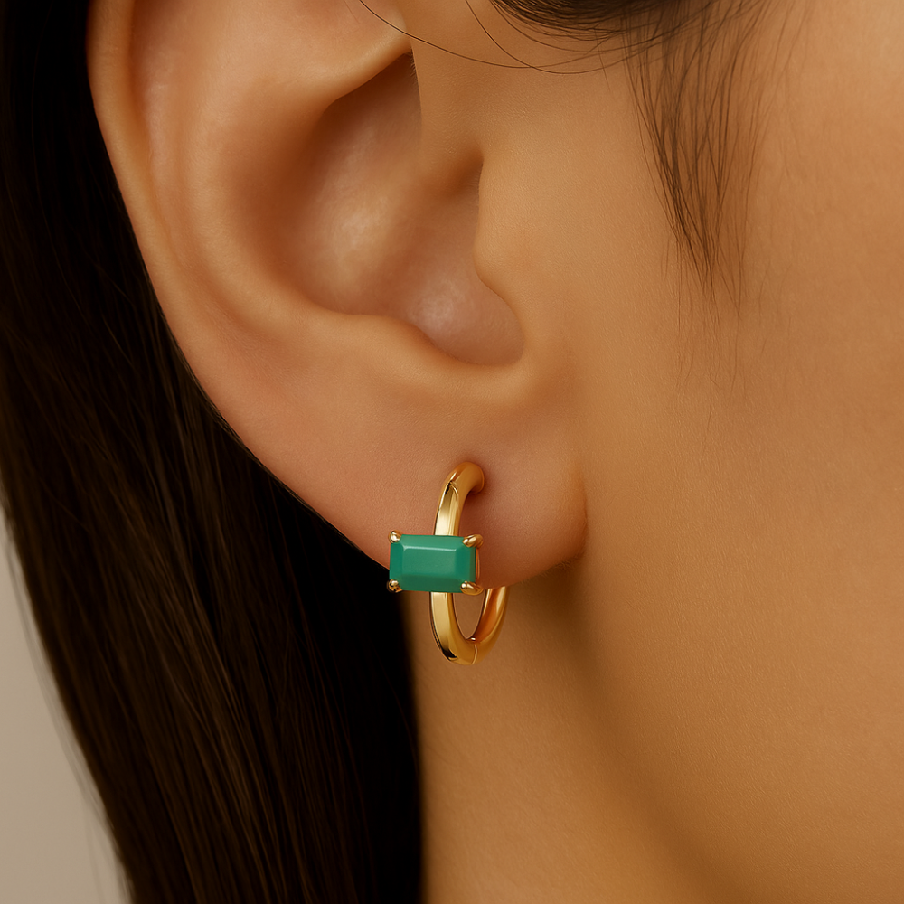 SPECIAL!.52ct 14K Yellow Gold Emerald Gemstone Petite Hoop Earrings