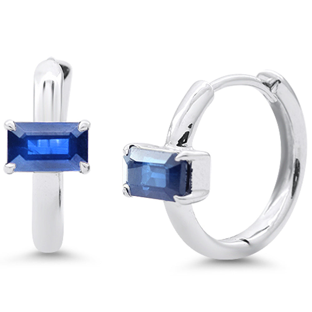 SPECIAL!.93ct 14K White Gold Blue Sapphire Gemstone Petite Hoop Earrings