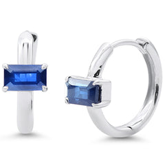 SPECIAL!.93ct 14K White Gold Blue Sapphire Gemstone Petite Hoop Earrings