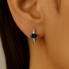SPECIAL!.93ct 14K White Gold Blue Sapphire Gemstone Petite Hoop Earrings
