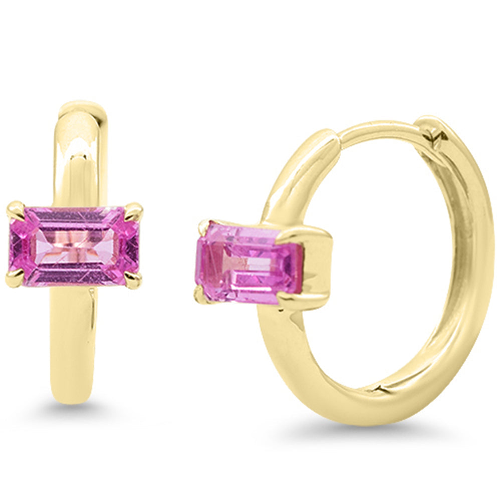 SPECIAL!.70ct 14K Yellow Gold Pink Sapphire Gemstone Petite Hoop Earrings