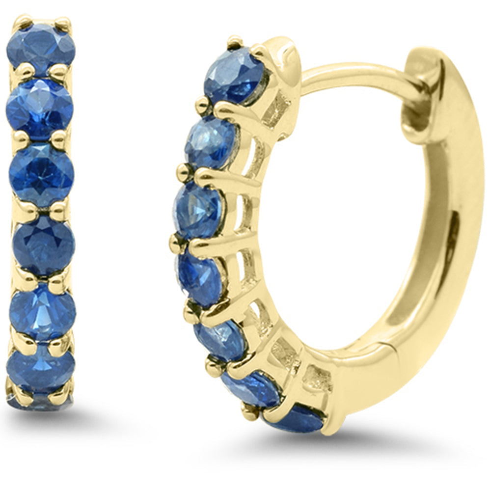 SPECIAL!.70ct 14K Yellow Gold Blue Sapphire Gemstone Hoop Earrings