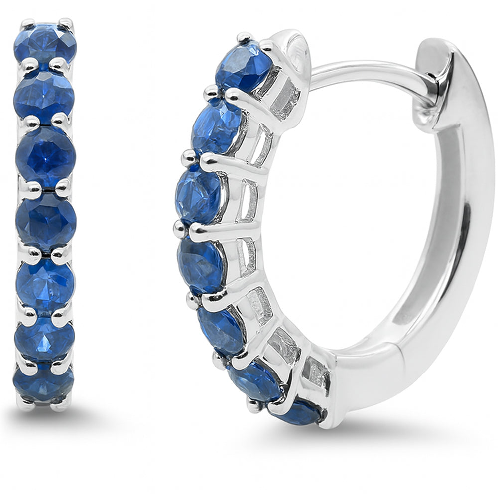 SPECIAL!.71ct 14K White Gold Blue Sapphire Gemstone Hoop Earrings