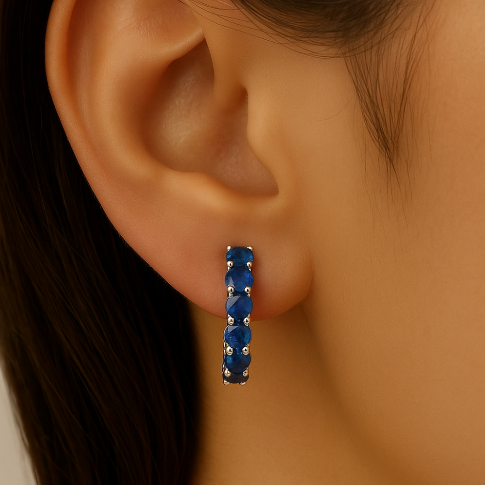 SPECIAL!.71ct 14K White Gold Blue Sapphire Gemstone Hoop Earrings