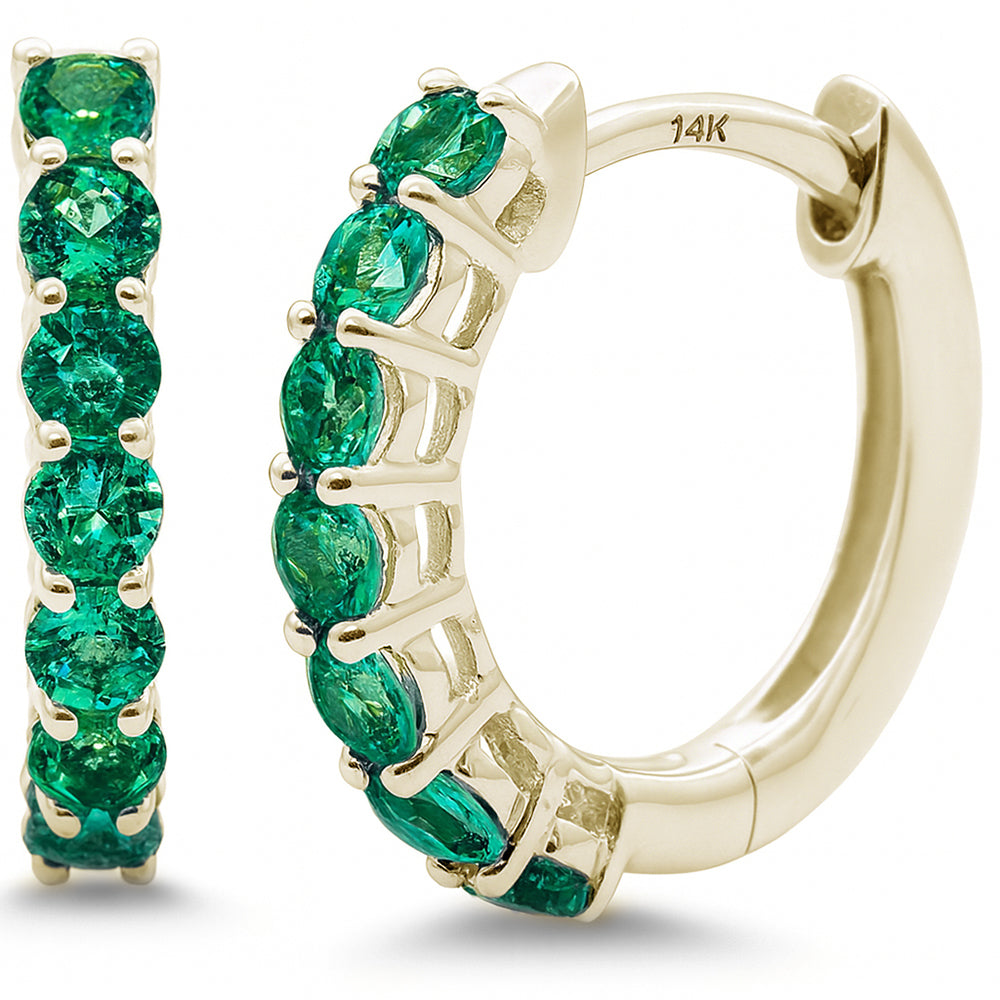 SPECIAL! .54ct 14K Yellow Gold Emerald Gemstone Hoop Earrings