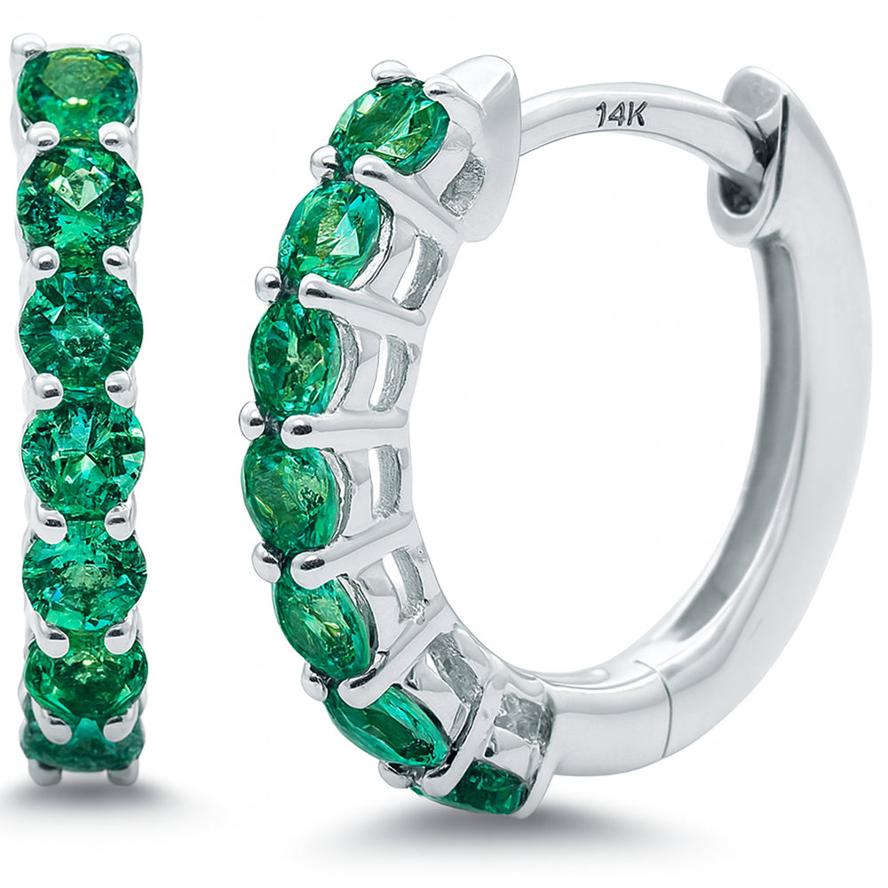 SPECIAL!.50ct 14K White Gold  Emerald Gemstone Hoop Earrings