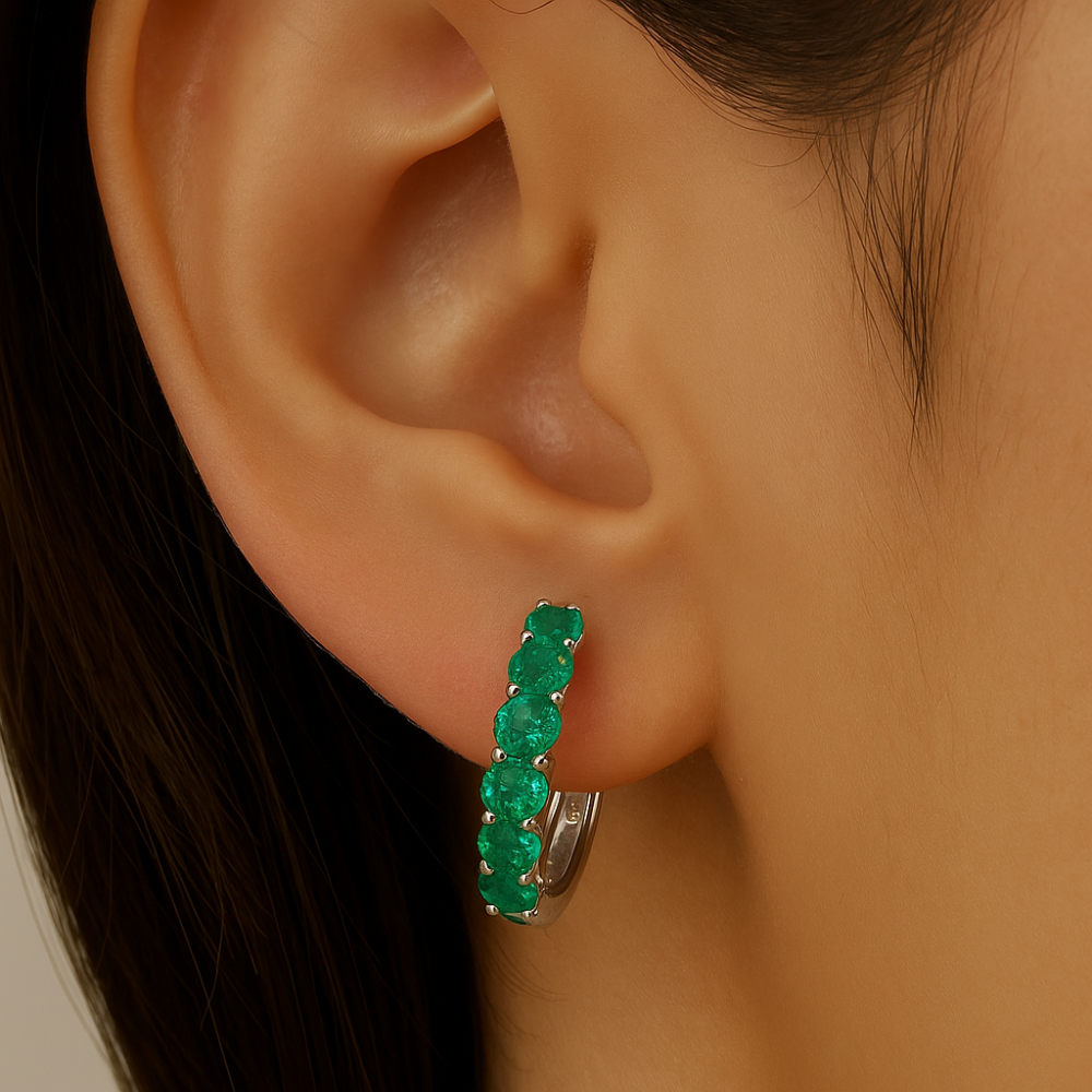SPECIAL!.50ct 14K White Gold  Emerald Gemstone Hoop Earrings