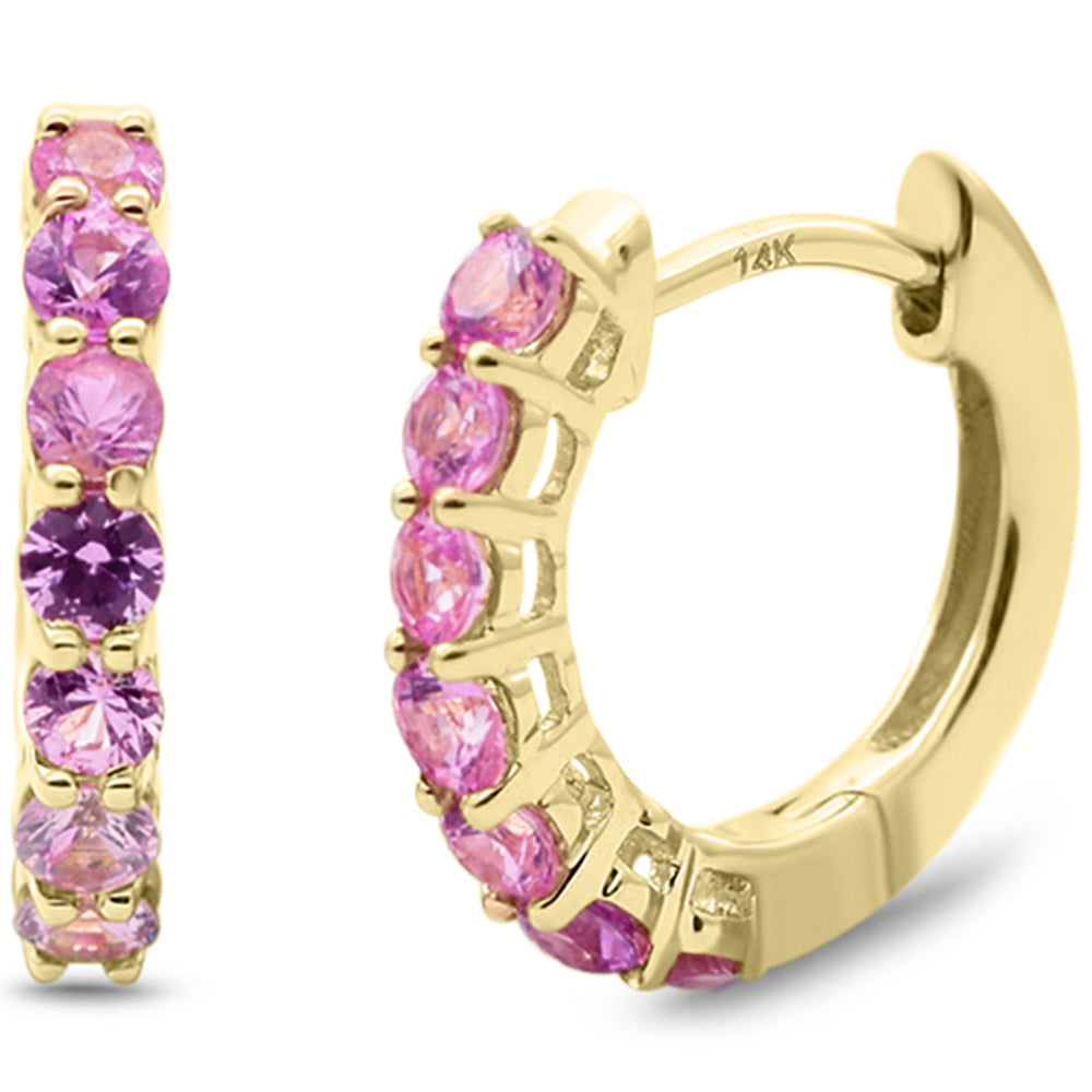 SPECIAL!.57ct 14K Yellow Gold Pink Sapphire Gemstone Hoop Earrings