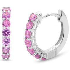 SPECIAL!.54ct 14K White Gold Pink Sapphire Gemstone Hoop Earrings