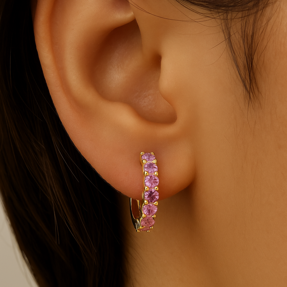 SPECIAL!.57ct 14K Yellow Gold Pink Sapphire Gemstone Hoop Earrings