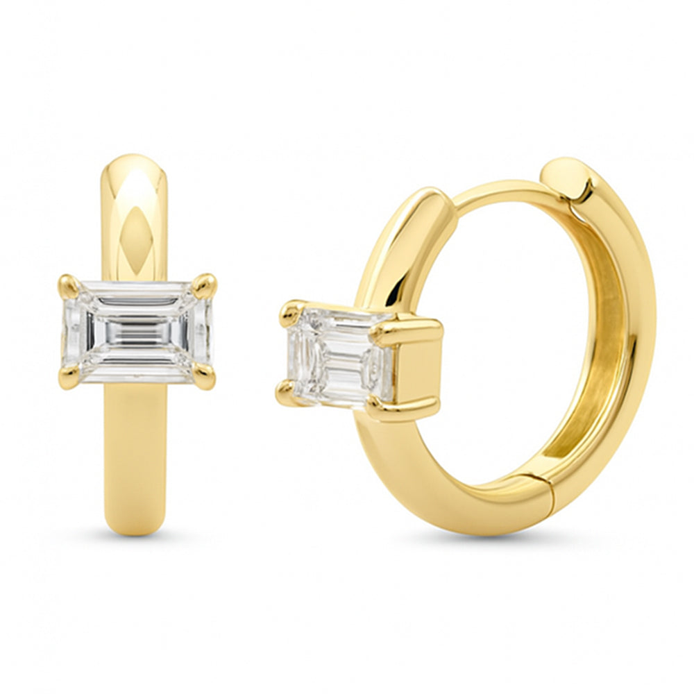 SPECIAL!.50ct G SI 14K Yellow Gold Emerald Cut Diamond Huggie Hoop Earrings