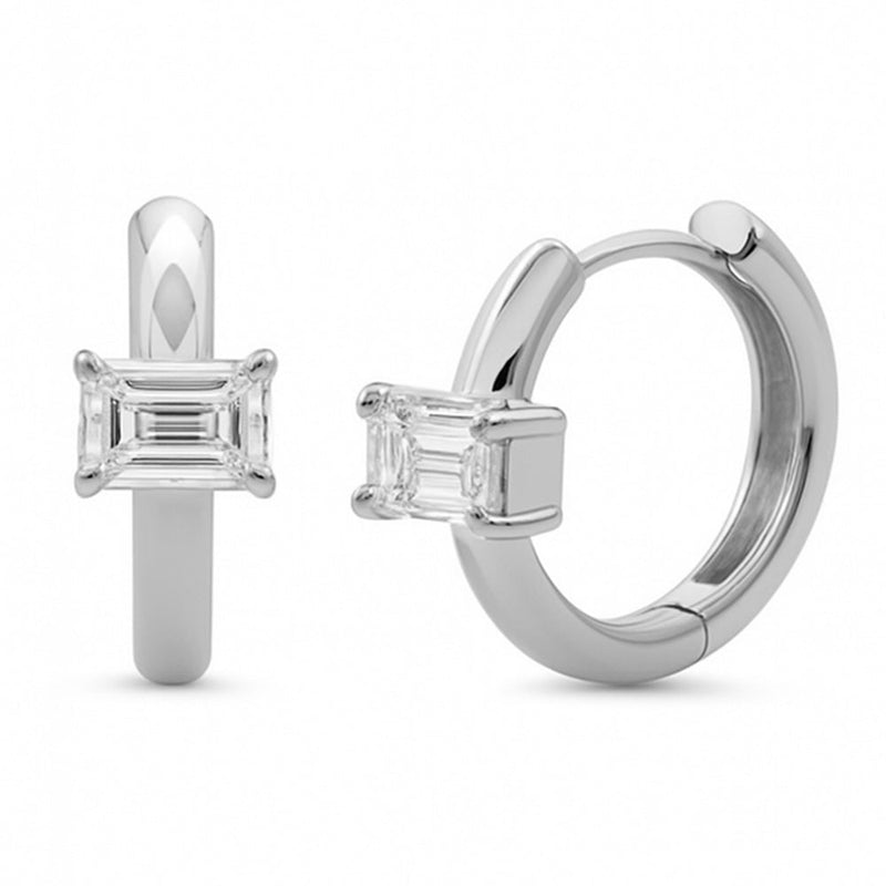 SPECIAL!.50ct G SI 14K White Gold Emerald Cut Diamond Huggie Hoop Earrings