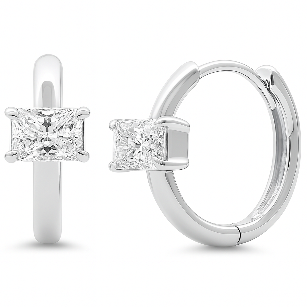 SPECIAL!.60ct G SI 14K White Gold Radiant Cut Huggie Hoop Earrings