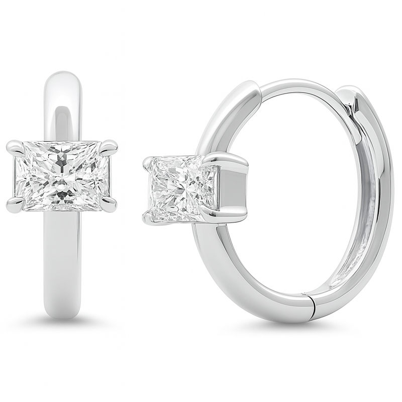 SPECIAL!.60ct G SI 14K White Gold Radiant Cut Huggie Hoop Earrings