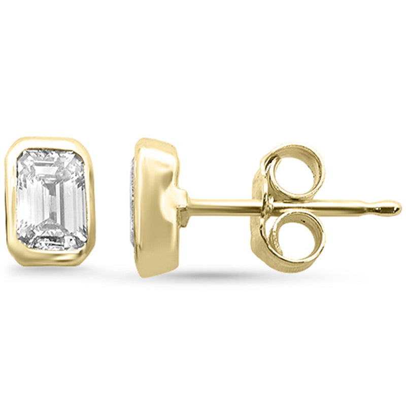 SPECIAL! .47ct G SI 14K Yellow Gold Bezel Set Emerald Cut Diamond Solitaire Earrings