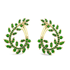 SPECIAL! 1.07ct G SI 14K Yellow Gold Emerald Gemstone Olive Branch Ear Crawler Earrings