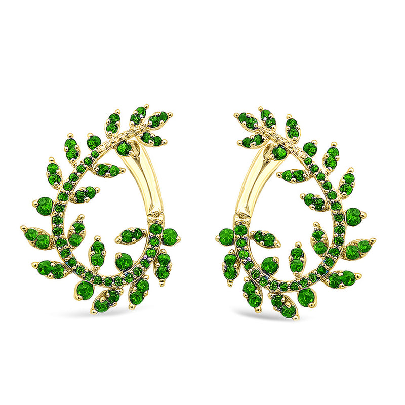 SPECIAL! 1.07ct G SI 14K Yellow Gold Emerald Gemstone Olive Branch Ear Crawler Earrings