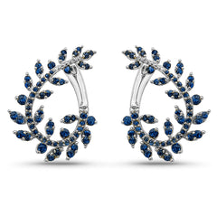 SPECIAL! 1.38ct G SI 14K White Gold Blue Sapphire Gemstone Olive Branch Ear Crawler Earrings