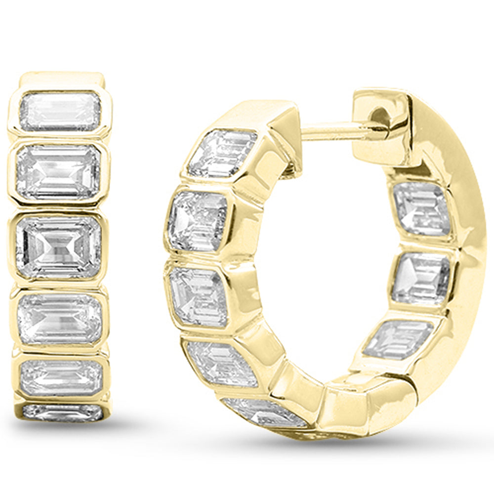 SPECIAL! 3.70ct G SI 14K Yellow Gold Bezel Set Emerald Cut Diamond Hoop Huggie Earrings