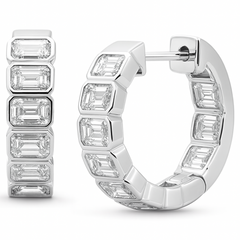 SPECIAL! 3.52ct G SI 14K White Gold Bezel Set Emerald Cut Diamond Hoop Huggie Earrings