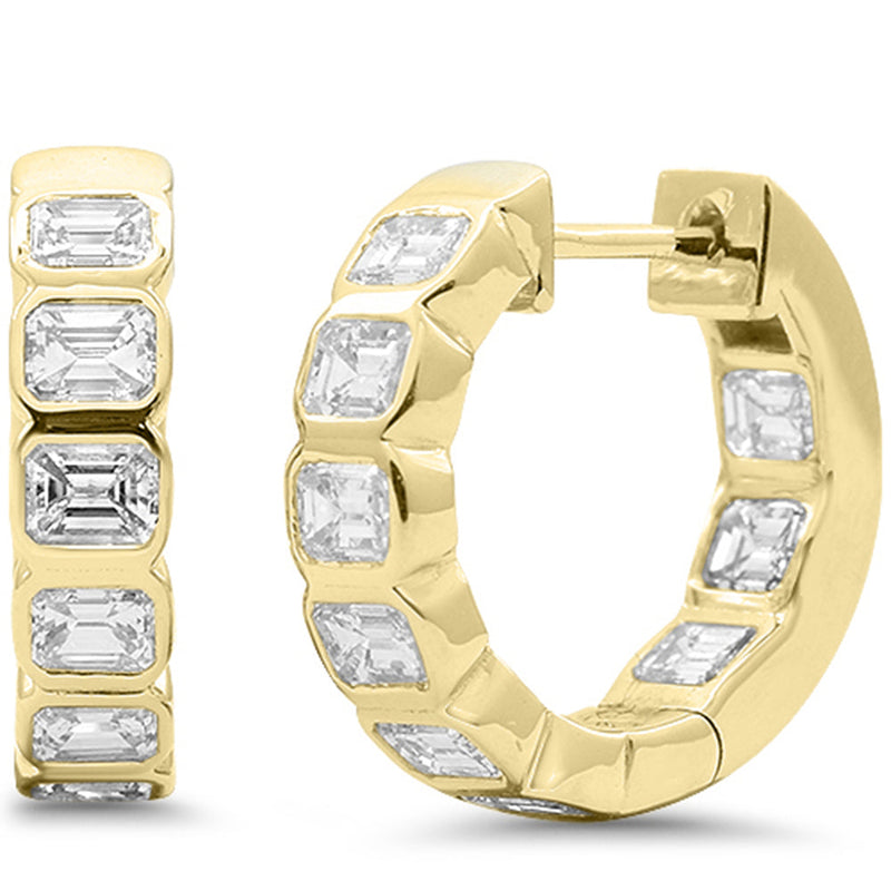 SPECIAL! 1.56ct G SI 14K Yellow Gold Bezel Set Emerald Cut Diamond Hoop Huggie Earrings