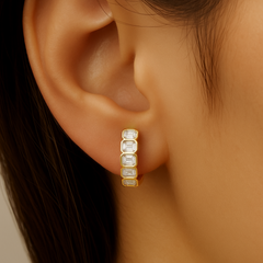 SPECIAL! 1.56ct G SI 14K Yellow Gold Bezel Set Emerald Cut Diamond Hoop Huggie Earrings