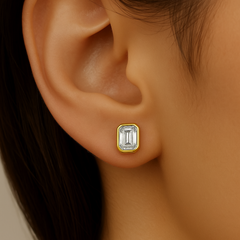 .28ct G SI 14K Yellow Gold Diamond Bezel Set Emerald Cut Diamond Earrings