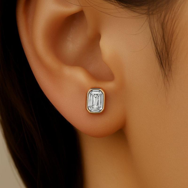 SPECIAL! .30ct G SI 14K Rose Gold Bezel Set Emerald Cut Diamond Stud Earrings
