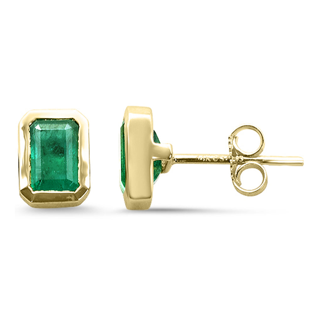 SPECIAL! 1.83ct G SI 14K Yellow Gold Bezel Set Emerald Gemstone Stud Earrings