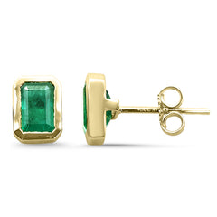 SPECIAL! 1.83ct G SI 14K Yellow Gold Bezel Set Emerald Gemstone Stud Earrings