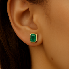 SPECIAL! 1.83ct G SI 14K Yellow Gold Bezel Set Emerald Gemstone Stud Earrings