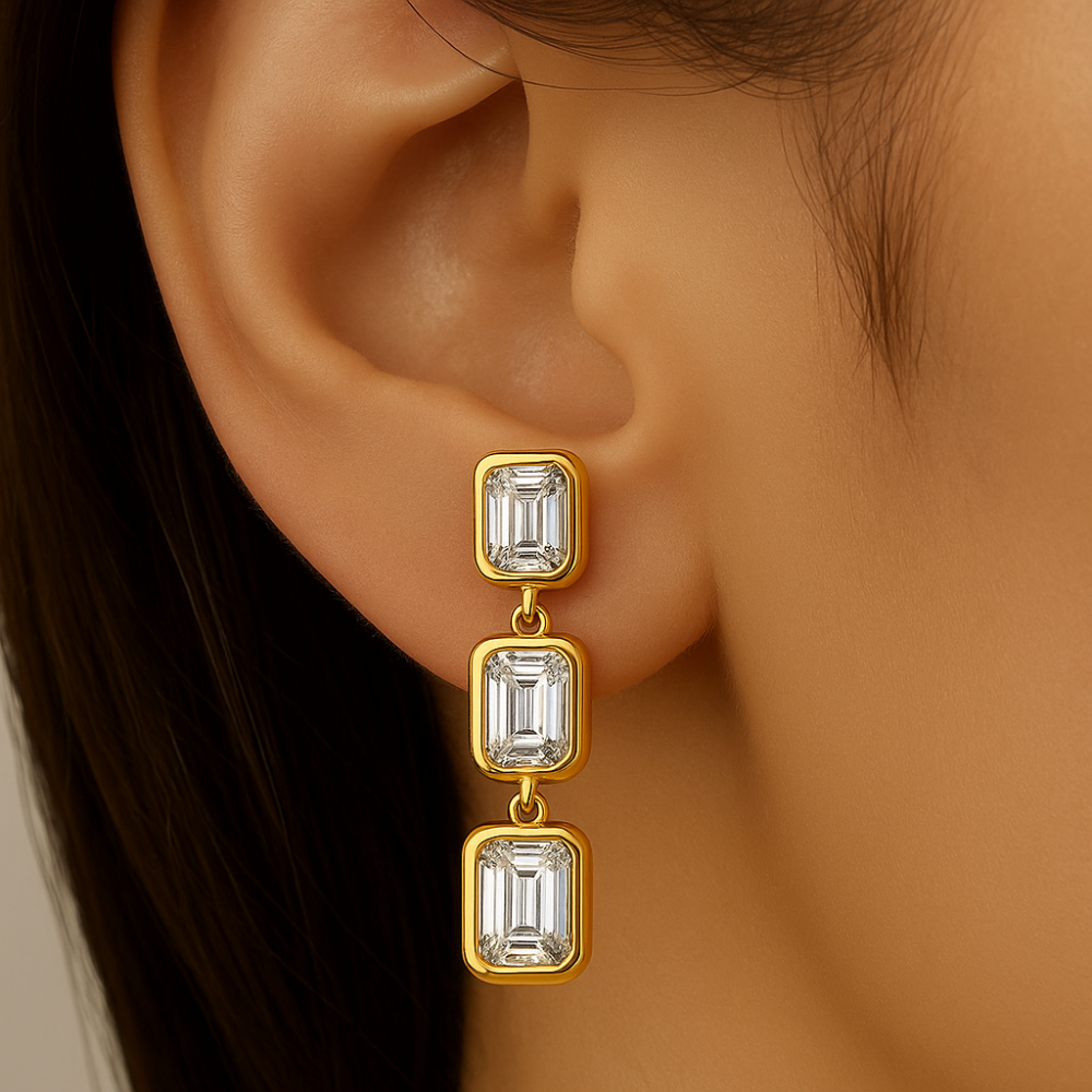 SPECIAL! 0.76ct G SI 14K Yellow Gold Diamond Emerald Cut Diamond Drop Earrings