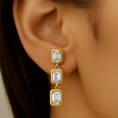 SPECIAL! 0.76ct G SI 14K Yellow Gold Diamond Emerald Cut Diamond Drop Earrings