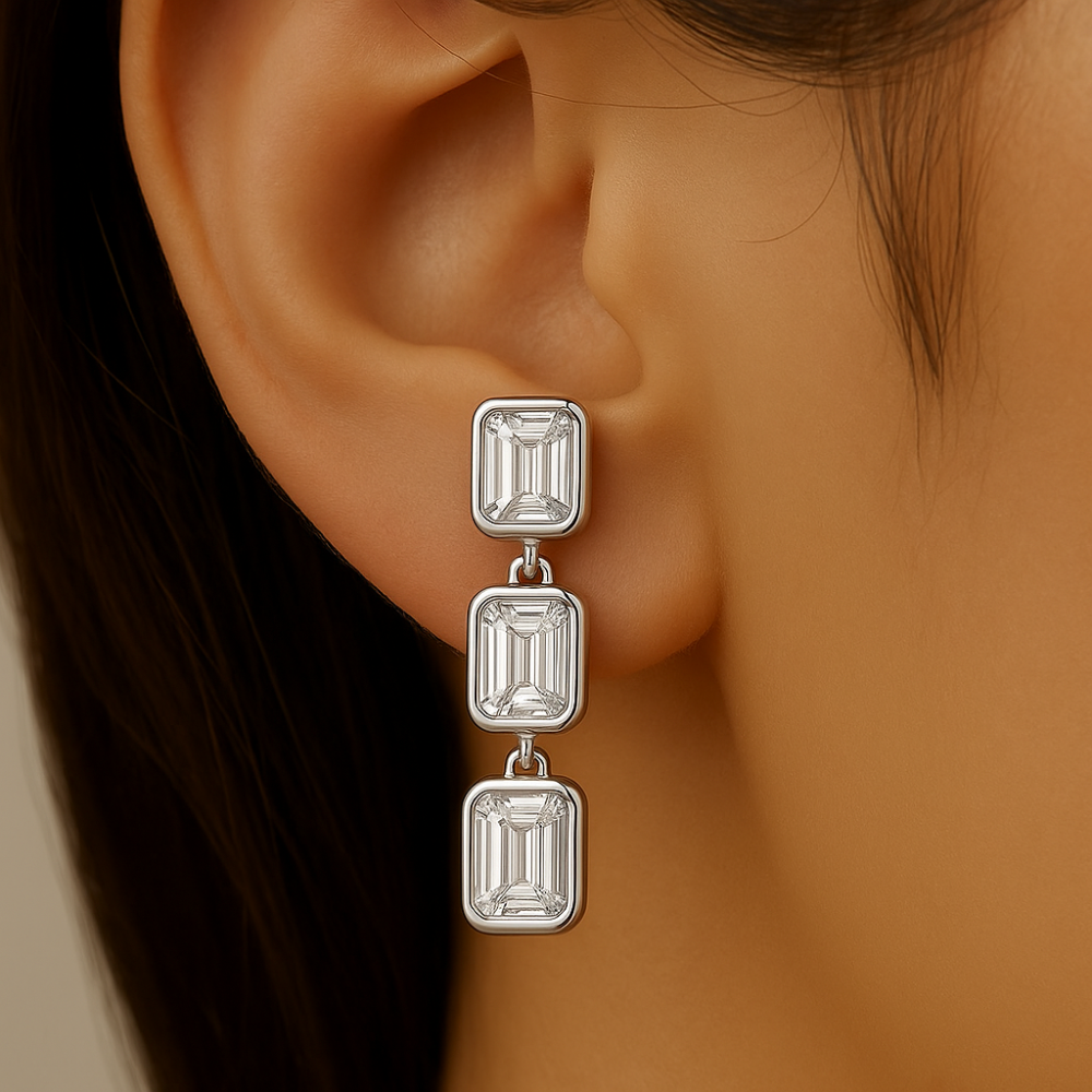 SPECIAL! 0.81ct G SI 14K White Gold Diamond Emerald Cut Diamond Drop Earrings
