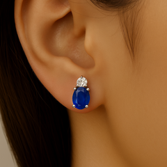 SPECIAL! 1.17ct G SI 14K White Gold Blue Sapphire Gemstone & Diamond Earrings