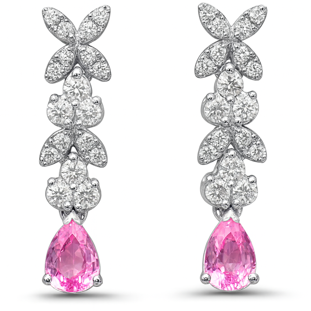 SPECIAL! .66ct G SI 14kt White Gold Diamond & Pink Sapphire Gemstone Drop Earrings